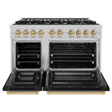 ZLINE Autograph Edition 48 in. 6.7 cu. ft. Select Double Oven Gas Range with 8 Burner Cooktop in Satin Stainless Steel with Black Matte Doors and Champagne Bronze Accents (HGRSZ-BLM-48-CB)