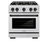 ZLINE Autograph Edition 30 in. 4.2 cu. ft. Select Gas Range with 4 Burner Cooktop and Convection Gas Oven in Satin Stainless Steel and Matte Black Accents (HGRSZ-30-MB)