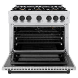 ZLINE Autograph Edition 36 in. 5.2 cu. ft. Select Gas Range with 6 Burner Cooktop and Convection Gas Oven in Satin Stainless Steel and Matte Black Accents (HGRSZ-36-MB)