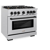 ZLINE Autograph Edition 36 in. 5.2 cu. ft. Select Gas Range with 6 Burner Cooktop and Convection Gas Oven in Satin Stainless Steel and Matte Black Accents (HGRSZ-36-MB)