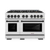 ZLINE Autograph Edition 48 in. 6.7 cu. ft. Select Double Oven Gas Range with 8 Burner Cooktop in Satin Stainless Steel and Matte Black Accents (HGRSZ-48-MB)