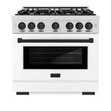 ZLINE Autograph Edition 36 in. 5.2 cu. ft. Select Gas Range with 6 Burner Cooktop and Convection Gas Oven in Satin Stainless Steel with White Matte Door and Matte Black Accents (HGRSZ-WM-36-MB)