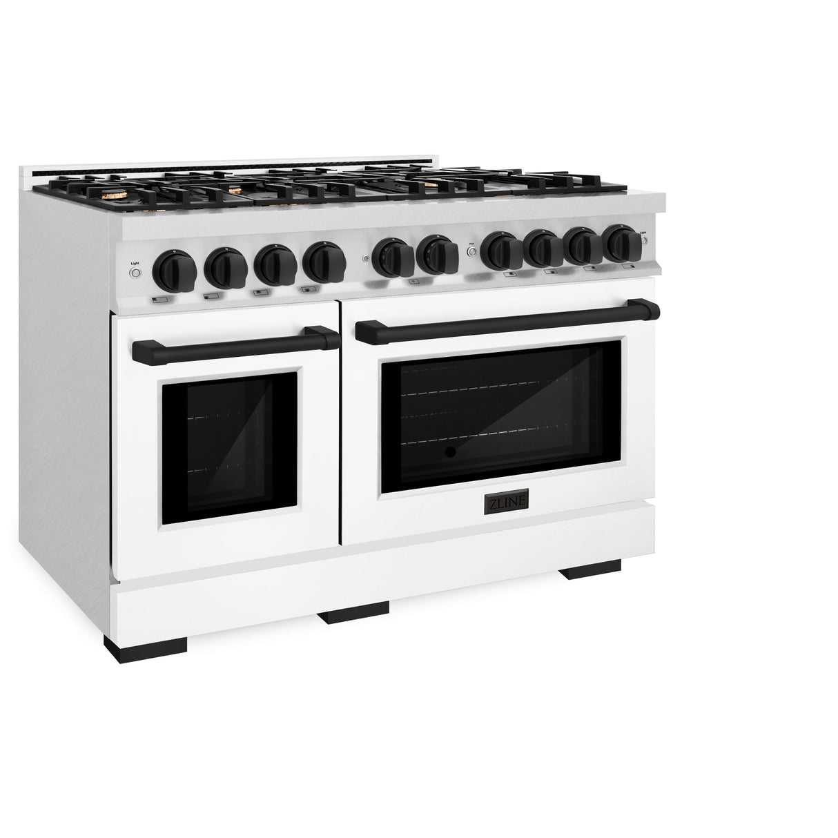 ZLINE Autograph Edition 48 in. 6.7 cu. ft. Select Double Oven Gas Range with 8 Burner Cooktop in Satin Stainless Steel with White Matte Doors and Matte Black Accents (HGRSZ-WM-48-MB)