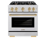 ZLINE Autograph Edition 30 in. 4.2 cu. ft. Select Dual Fuel Range with 4 Burner Gas Cooktop and Electric Convection Oven in Satin Stainless Steel with Polished Gold Accents (HDRSZ-30-G)