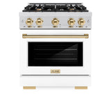 ZLINE Autograph Edition 30 in. 4.2 cu. ft. Select Dual Fuel Range with 4 Burner Gas Cooktop and Electric Convection Oven in Satin Stainless Steel with White Matte Door and Polished Gold Accents (HDRSZ-WM-30-G)