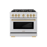 ZLINE Autograph Edition 36 in. 5.2 cu. ft. Select Gas Range with 6 Burner Cooktop and Convection Gas Oven in Satin Stainless Steel and Polished Gold Accents (HGRSZ-36-G)