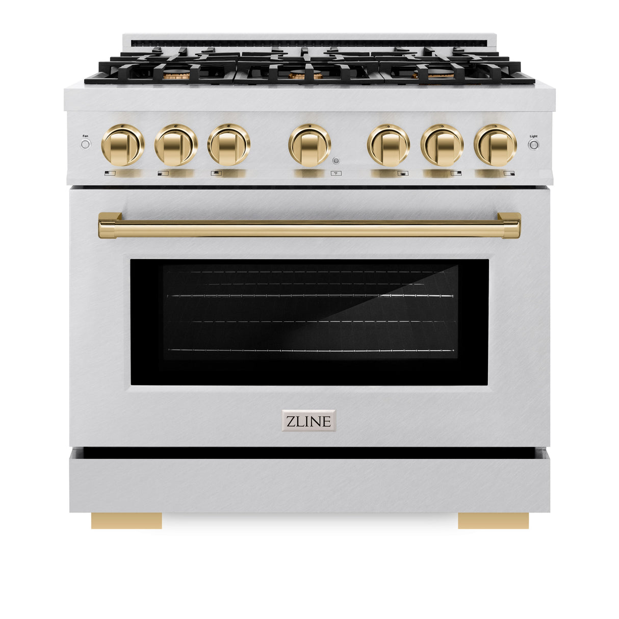 ZLINE Autograph Edition 36 in. 5.2 cu. ft. Select Gas Range with 6 Burner Cooktop and Convection Gas Oven in Satin Stainless Steel and Polished Gold Accents (HGRSZ-36-G)