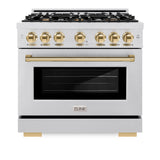 ZLINE Autograph Edition 36 in. 5.2 cu. ft. Select Gas Range with 6 Burner Cooktop and Convection Gas Oven in Satin Stainless Steel and Polished Gold Accents (HGRSZ-36-G)