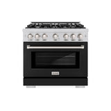 ZLINE 36 in. 5.2 cu. ft. Select Dual Fuel Range with 6 Burner Gas Cooktop and Electric Convection Oven in Stainless Steel with Black Matte Door (HDR-BLM-36)