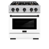 ZLINE Autograph Edition 30 in. 4.2 cu. ft. Select Dual Fuel Range with 4 Burner Gas Cooktop and Electric Convection Oven in Stainless Steel with White Matte Door and Matte Black Accents (HDRZ-WM-30-MB)