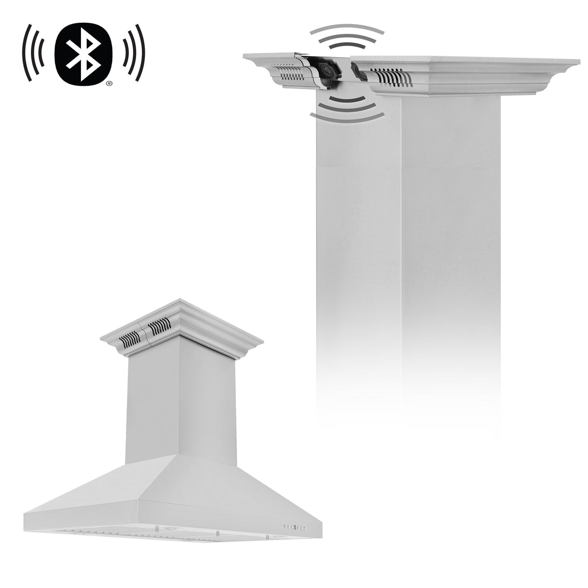 30" ZLINE CrownSound™Ducted Vent Island Mount Range Hood in Stainless Steel with Built-in Bluetooth Speakers (KL3iCRN-BT-30)