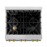 ZLINE Autograph Edition 30 in. 4.0 cu. ft. Legacy Dual Fuel Range with 4 Burner Gas Cooktop and Electric Convection Oven in Stainless Steel with White Matte Door and Champagne Bronze Accents (RAZ-WM-30-CB)