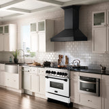 ZLINE Autograph Edition 36 in. 4.6 cu. ft. Legacy Dual Fuel Range with 6 Burner Gas Cooktop and Electric Convection Oven in Stainless Steel with White Matte Door and Matte Black Accents (RAZ-WM-36-MB)