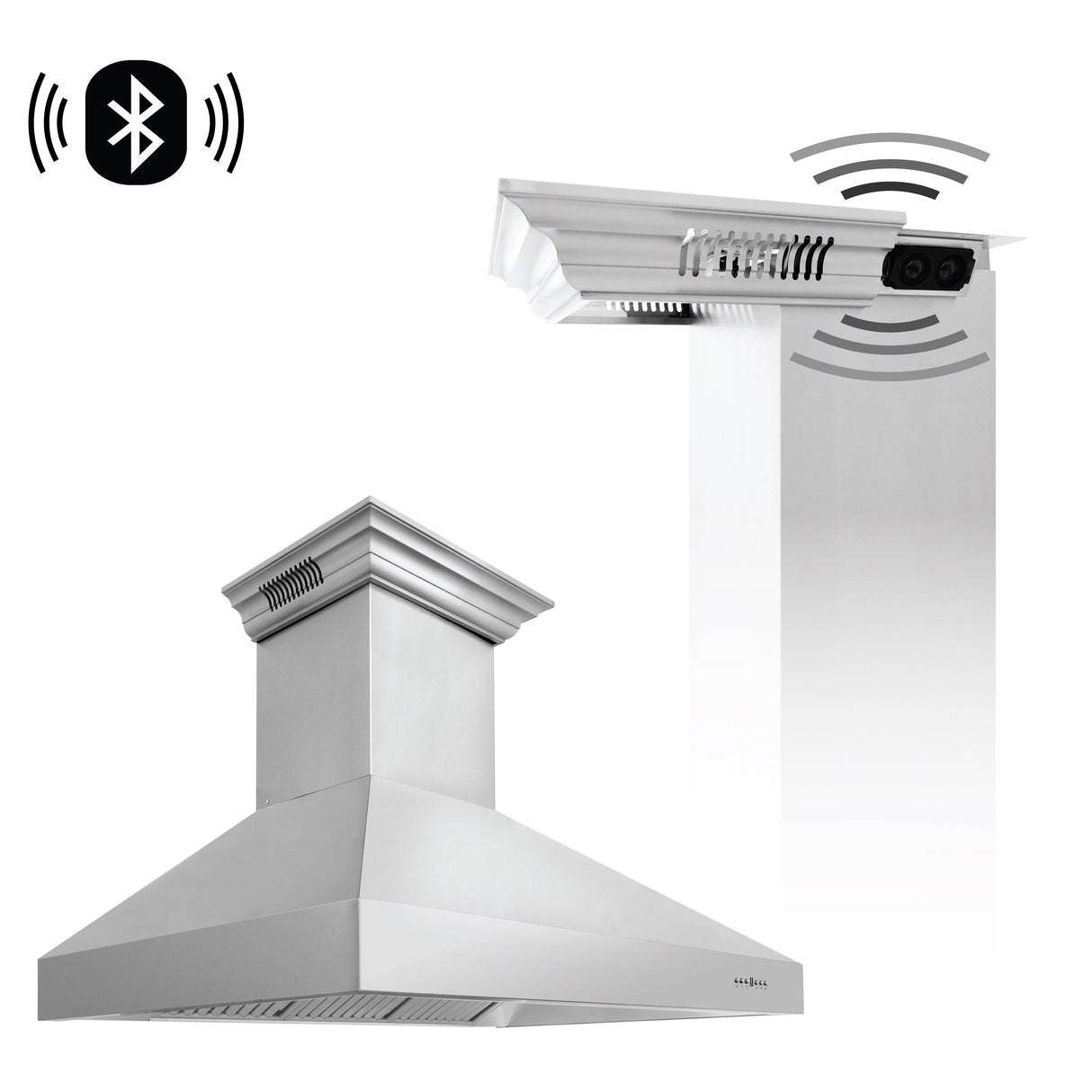 48" ZLINE CrownSound™Ducted Vent Professional Wall Mount Range Hood in Stainless Steel with Built-in Bluetooth Speakers (697CRN-BT-48)