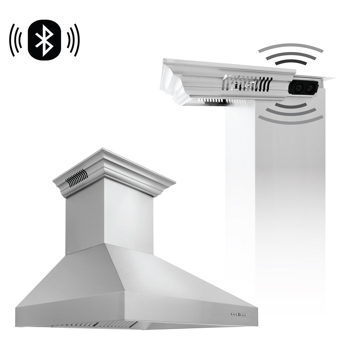 48" ZLINE CrownSound™Ducted Vent Professional Wall Mount Range Hood in Stainless Steel with Built-in Bluetooth Speakers (697CRN-BT-48)