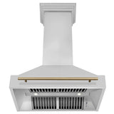 ZLINE Autograph Edition 36 in. Kitchen Package with Stainless Steel Dual Fuel Range, Range Hood, Dishwasher and Refrigeration Including External Water Dispenser with Champagne Bronze Accents (4AKPR-RARHDWM36-CB)