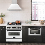 ZLINE Autograph Edition 30" Stainless Steel Range Hood with White Matte Shell and Matte Black Handle (8654STZ-WM30-MB)