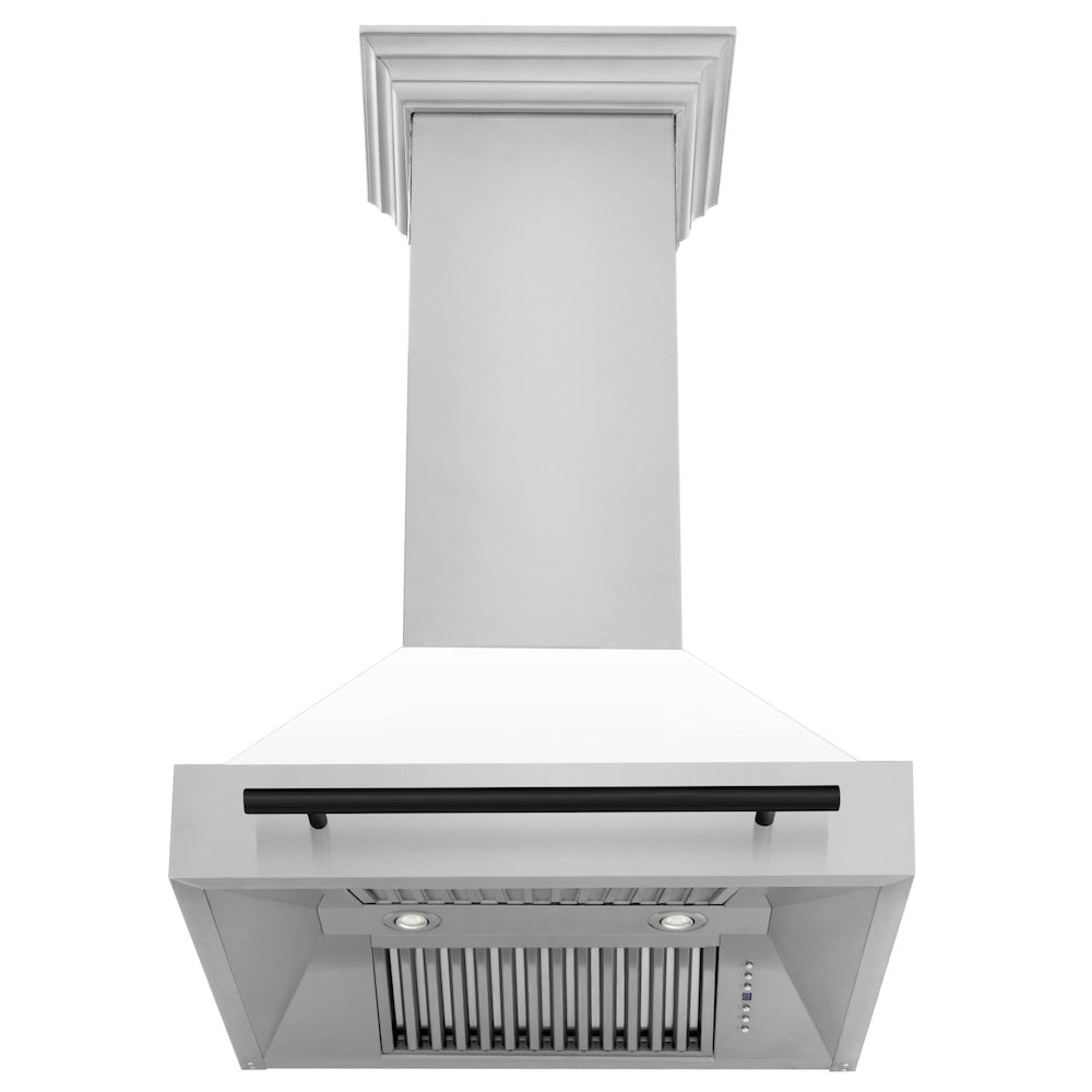 ZLINE Autograph Edition 30" Stainless Steel Range Hood with White Matte Shell and Matte Black Handle (8654STZ-WM30-MB)