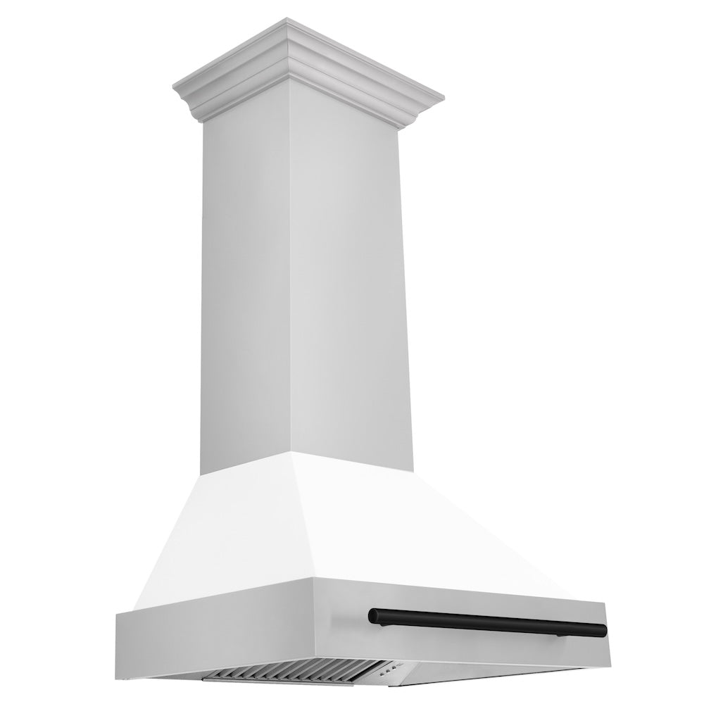 ZLINE Autograph Edition 30" Stainless Steel Range Hood with White Matte Shell and Matte Black Handle (8654STZ-WM30-MB)
