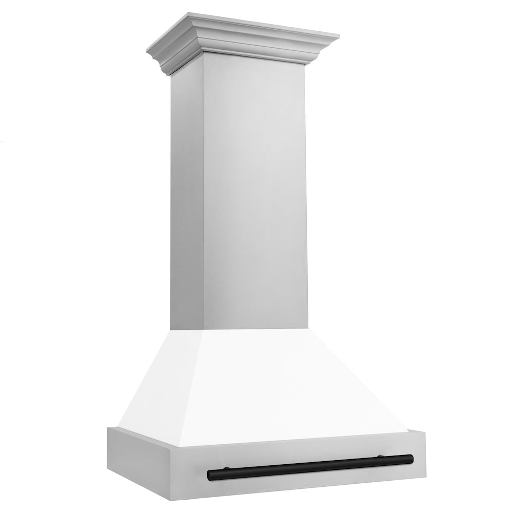 ZLINE Autograph Edition 30" Stainless Steel Range Hood with White Matte Shell and Matte Black Handle (8654STZ-WM30-MB)