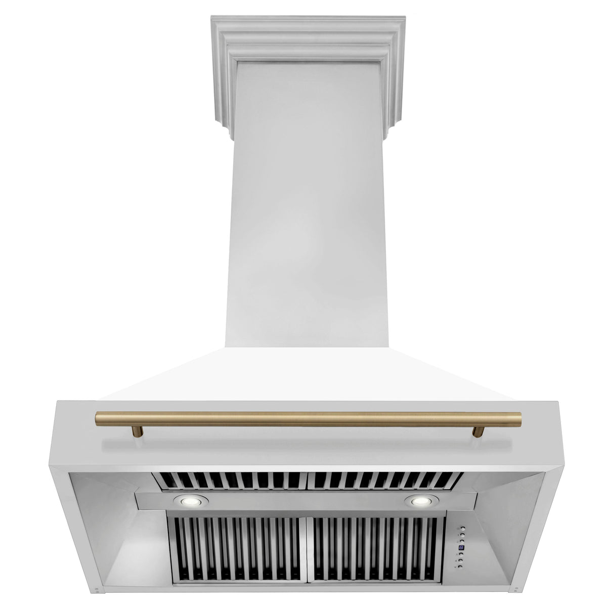 ZLINE Autograph Edition 36" Stainless Steel Range Hood with White Matte Shell and Champagne Bronze Handle (8654STZ-WM36-CB)