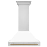 ZLINE Autograph Edition 36" Stainless Steel Range Hood with White Matte Shell and Champagne Bronze Handle (8654STZ-WM36-CB)