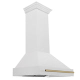 ZLINE Autograph Edition 36 in. Kitchen Package with Stainless Steel Dual Fuel Range with White Matte Door and Range Hood with Champagne Bronze Accents (2AKP-RAWMRH36-CB)