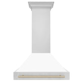 ZLINE Autograph Edition 36" Stainless Steel Range Hood with White Matte Shell and Polished Gold Handle (8654STZ-WM36-G)