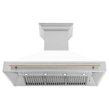 ZLINE Autograph Edition 48" Stainless Steel Range Hood with White Matte Shell and Polished Gold Handle (8654STZ-WM48-G)