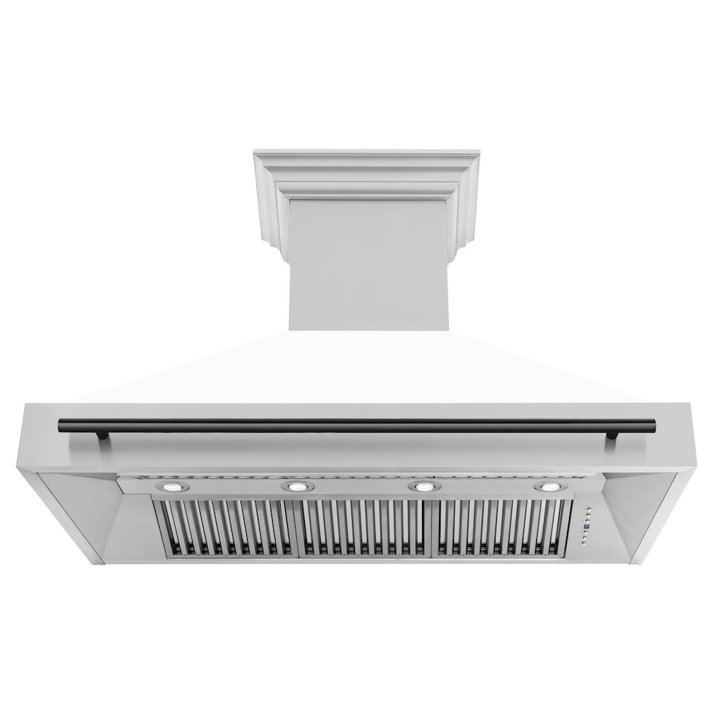 ZLINE Autograph Edition 48" Stainless Steel Range Hood with White Matte Shell and Matte Black Handle (8654STZ-WM48-MB)
