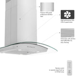 ZLINE 36” Alpine Series Convertible Island Mount Range Hood in Stainless Steel with Remote Control, LED lighting, and Dishwasher-Safe Baffle Filters (ALP70IS-36)