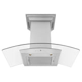 36" ZLINE CrownSound™Ducted Vent Wall Mount Range Hood in Stainless Steel with Built-in Bluetooth Speakers (KZCRN-BT-36)