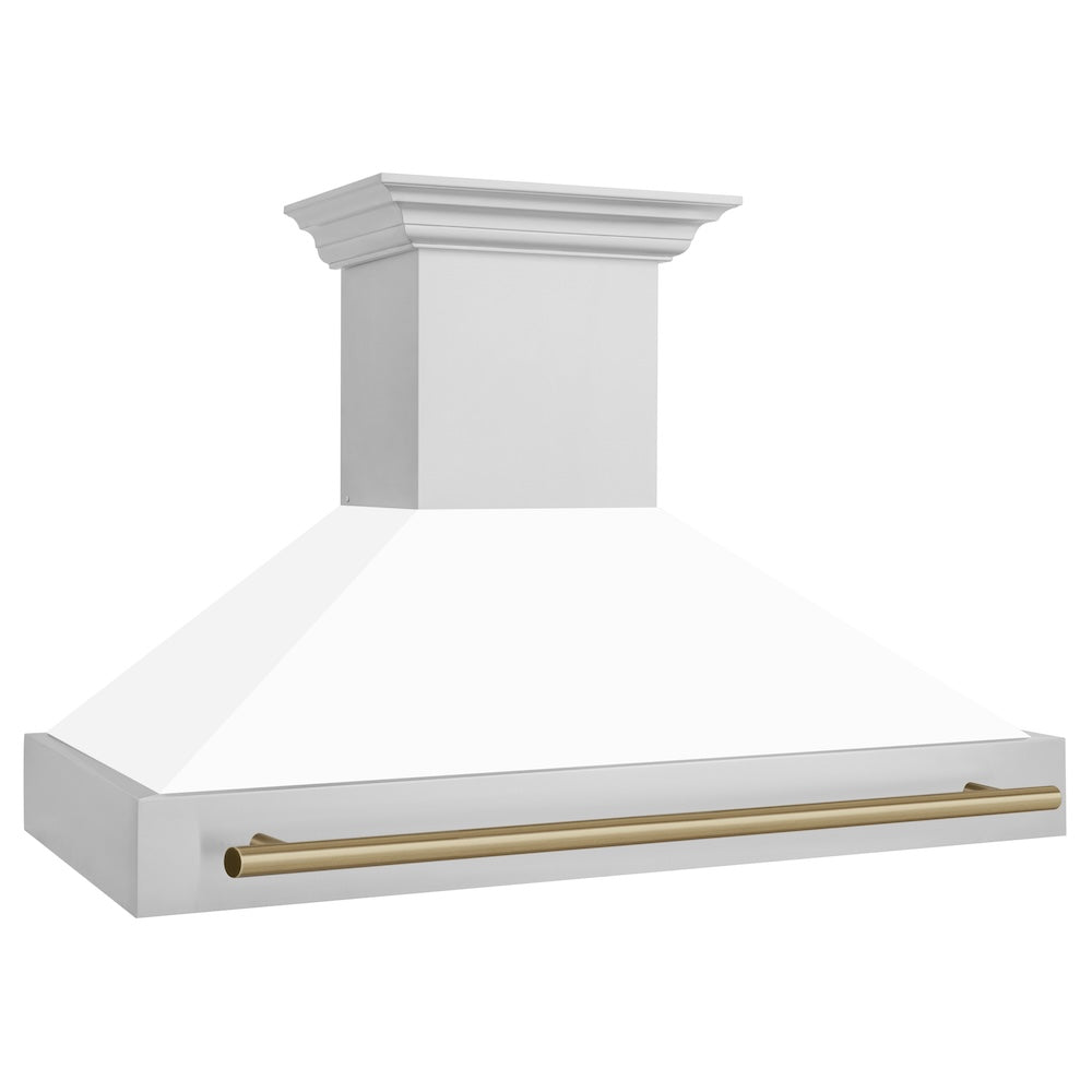 ZLINE Autograph Edition 48" Stainless Steel Range Hood with White Matte Shell and Champagne Bronze Handle (8654STZ-WM48-CB)