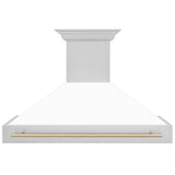 ZLINE 48 in. Autograph Edition Kitchen Package with Stainless Steel Dual Fuel Range with White Matte Door, Range Hood and Dishwasher with Polished Gold  Accents (3AKP-RAWMRHDWM48-G)