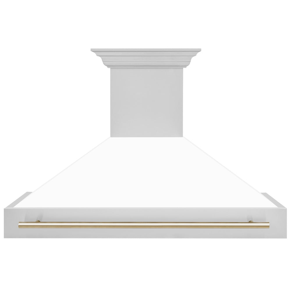 ZLINE Autograph Edition 48" Stainless Steel Range Hood with White Matte Shell and Polished Gold Handle (8654STZ-WM48-G)
