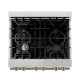 ZLINE Autograph Edition 30 in. Kitchen Package with Stainless Steel Dual Fuel Range with White Matte Door, Range Hood and Dishwasher with Champagne Bronze Accents (3AKP-RAWMRHDWM30-CB)