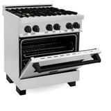 ZLINE Autograph Edition 30 in. Kitchen Package with Stainless Steel Dual Fuel Range, Range Hood, Dishwasher, and Refrigerator with External Water Dispenser with Matte Black Accents (4AKPR-RARHDWM30-MB)