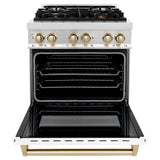 ZLINE Autograph Edition 30 in. 4.0 cu. ft. Legacy Dual Fuel Range with 4 Burner Gas Cooktop and Electric Convection Oven in Stainless Steel with White Matte Door and Polished Gold Accents (RAZ-WM-30-G)