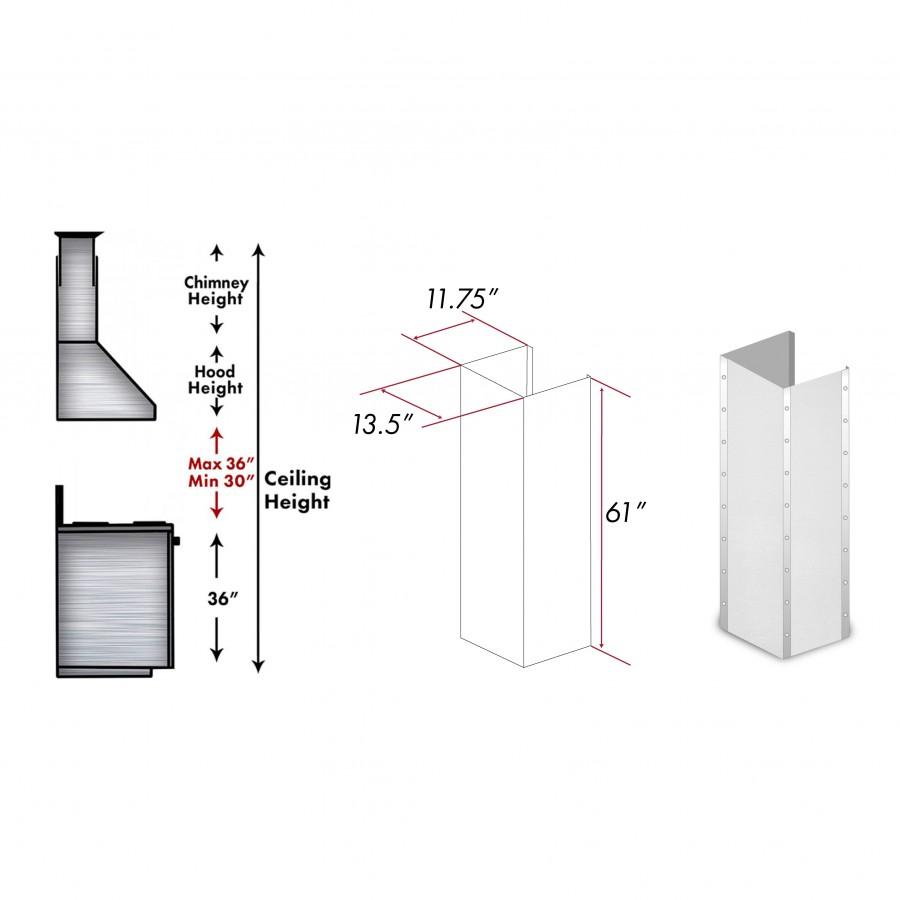 ZLINE 61 in. Satin Stainless Steel Extended Chimney and Crown (655-4SSSS-30-304-E)