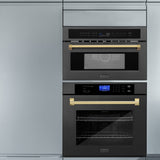 ZLINE Autograph Edition 30” 1.6 cu ft. Built-in Convection Microwave Oven in Black Stainless Steel and Polished Gold  Accents (MWOZ-30-BS-G)