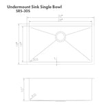 ZLINE 30 in. Meribel Undermount Single Bowl Stainless Steel Kitchen Sink with Bottom Grid (SRS-30)