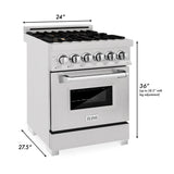 ZLINE 24 in. 2.8 cu. ft. Legacy Dual Fuel Range with Gas Cooktop and Electric Convection Oven in Satin Stainless Steel with 4 Brass Burners and Griddle (RAS-SN-BR-GR-24)