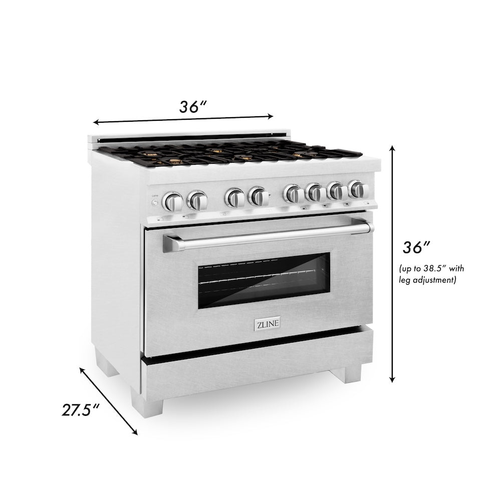 ZLINE 36 in. 4.6 cu. ft. Legacy Dual Fuel Range with Gas Cooktop and Electric Convection Oven in Satin Stainless Steel with 6 Brass Burners (RAS-SN-BR-36)