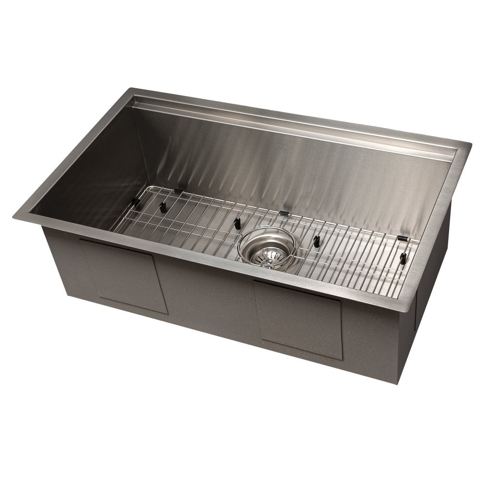 ZLINE 30 in. Garmisch Undermount Single Bowl Satin Stainless Steel Kitchen Sink with Bottom Grid and Accessories (SLS-30S)