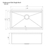 ZLINE 30 in. Garmisch Undermount Single Bowl Satin Stainless Steel Kitchen Sink with Bottom Grid and Accessories (SLS-30S)