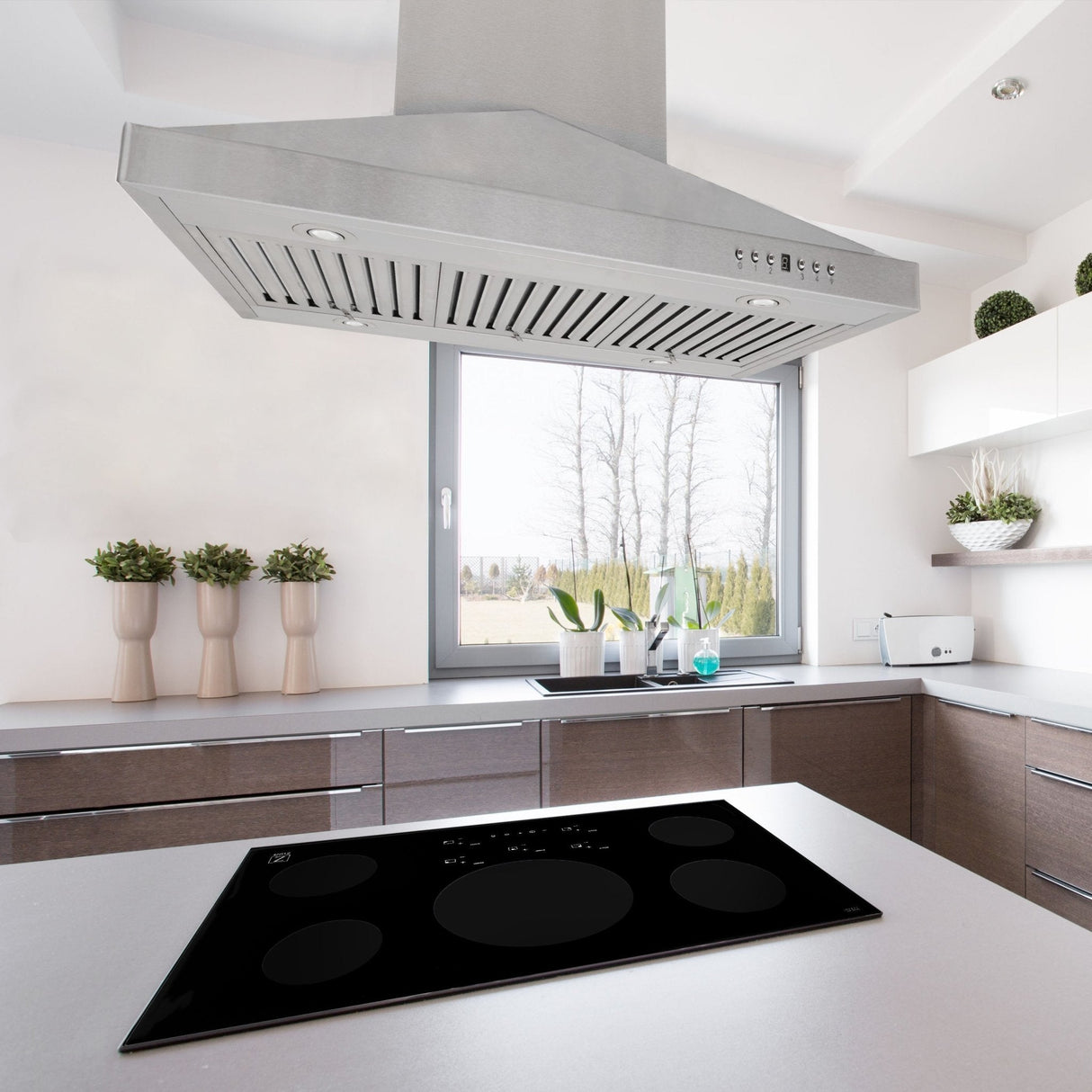 36 in. ZLINE CrownSound™Ducted Vent Island Mount Range Hood in Stainless Steel with Built-in Bluetooth Speakers (GL1iCRN-BT-36)