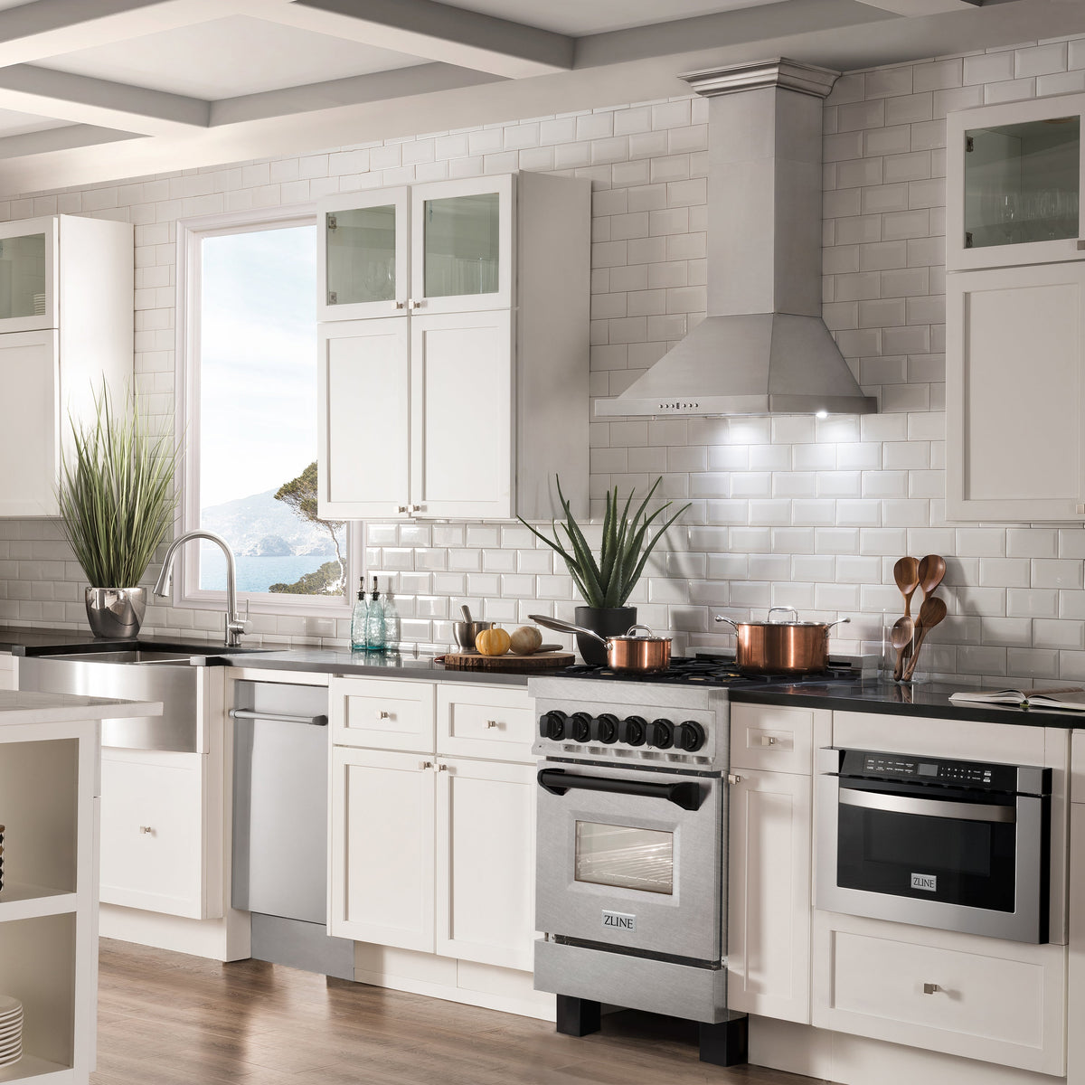 ZLINE Autograph Edition 24 in. 2.8 cu. ft. Legacy Dual Fuel Range with 4 Burner Gas Cooktop and Electric Convection Oven in Satin Stainless Steel and Matte Black Accents (RASZ-SN-24-MB)