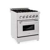 ZLINE 24 in. 2.8 cu. ft. Legacy Dual Fuel Range with Gas Cooktop and Electric Convection Oven in Satin Stainless Steel with 4 Brass Burners (RAS-SN-BR-24)