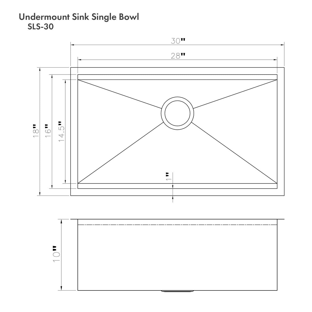 ZLINE 30 in. Garmisch Undermount Single Bowl Stainless Steel Kitchen Sink with Bottom Grid and Accessories (SLS-30)