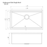 ZLINE 30 in. Garmisch Undermount Single Bowl Stainless Steel Kitchen Sink with Bottom Grid and Accessories (SLS-30)